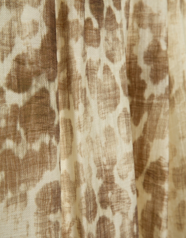 Beige-toned printed crepe midi skirt