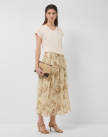 Falda midi crep&eacute; estampado tonos beige