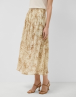 Falda midi crep&eacute; estampado tonos beige
