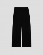 Black linen blend straight-leg trousers