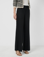 Black linen blend straight-leg trousers