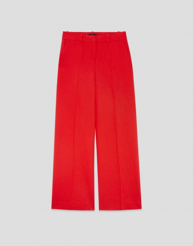 Pantal&oacute;n recto mezcla lino rojo