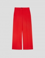 Red linen blend straight trousers