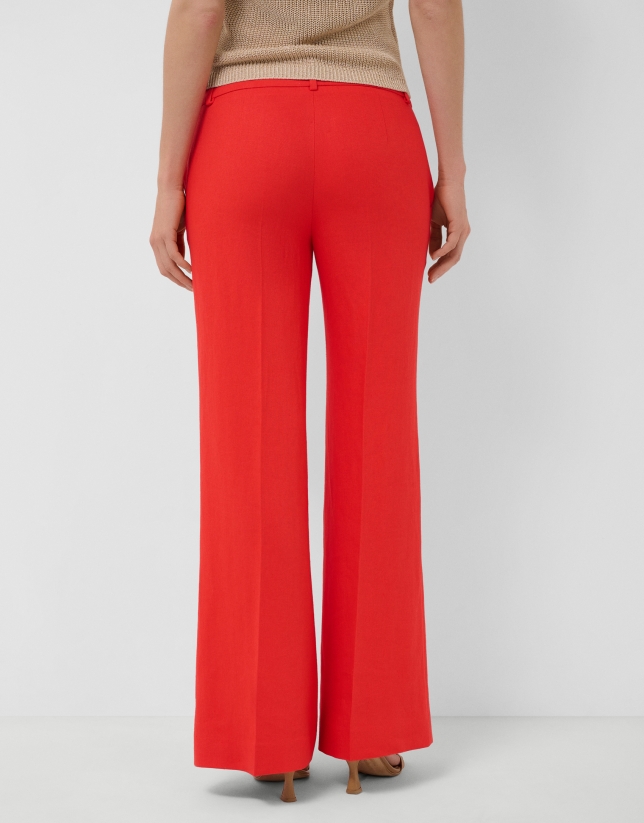 Pantal&oacute;n recto mezcla lino rojo
