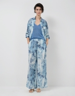 Blue floral print crepe palazzo trousers