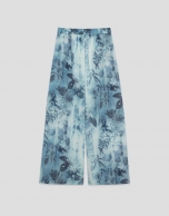Pantal&oacute;n palazzo crep&eacute; estampado floral tonos azules