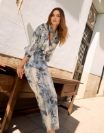 Blue floral print crepe palazzo trousers