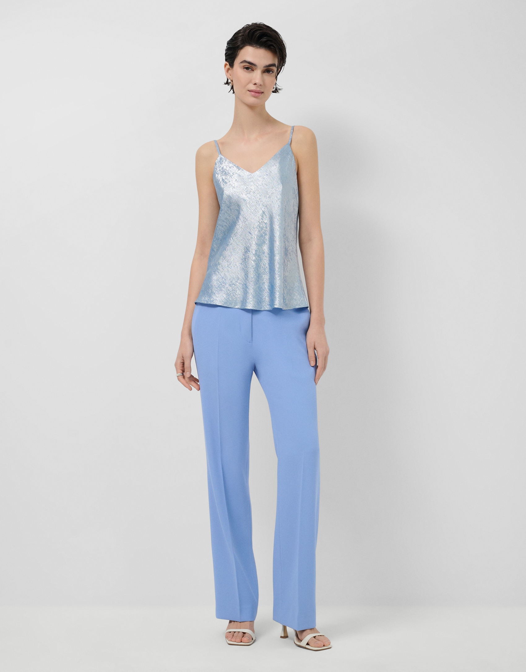 Light blue crepe straight trousers