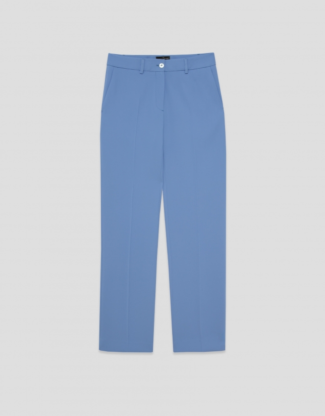 Pantal&oacute;n recto crep&eacute; azul claro