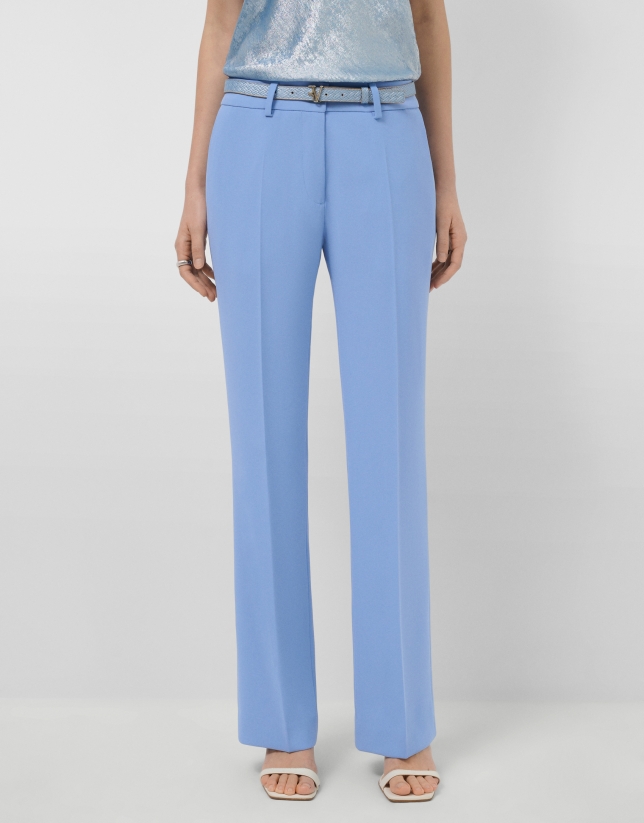 Light blue crepe straight-leg trousers