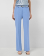 Light blue crepe straight-leg trousers