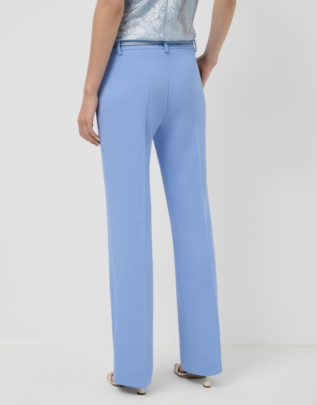 Light blue crepe straight trousers
