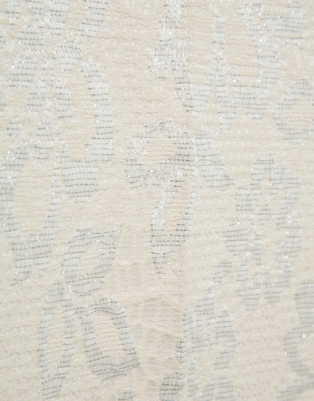 Pantal&oacute;n recto beige jacquard floral hilo metalizado