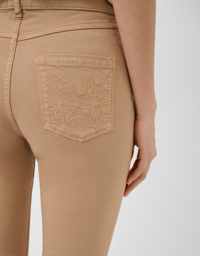 Camel cotton five-pocket skinny trousers