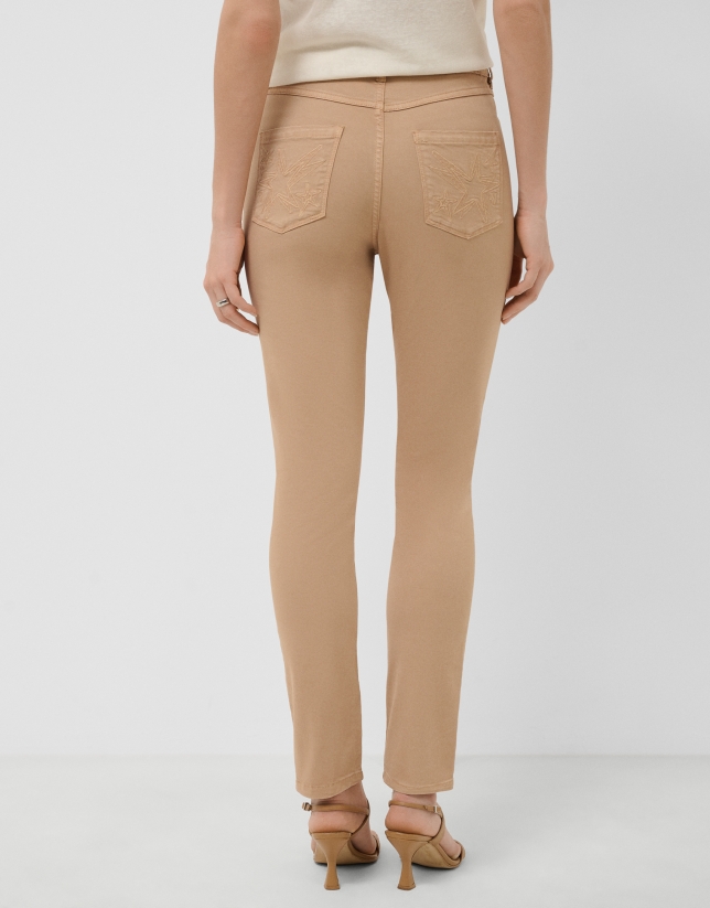 Camel cotton five-pocket skinny trousers