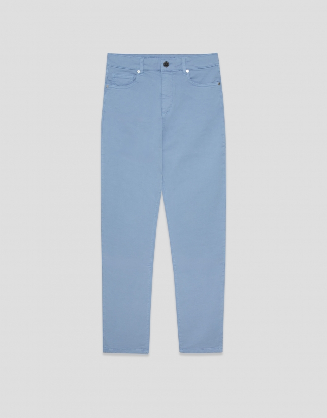Blue cotton five-pocket skinny trousers