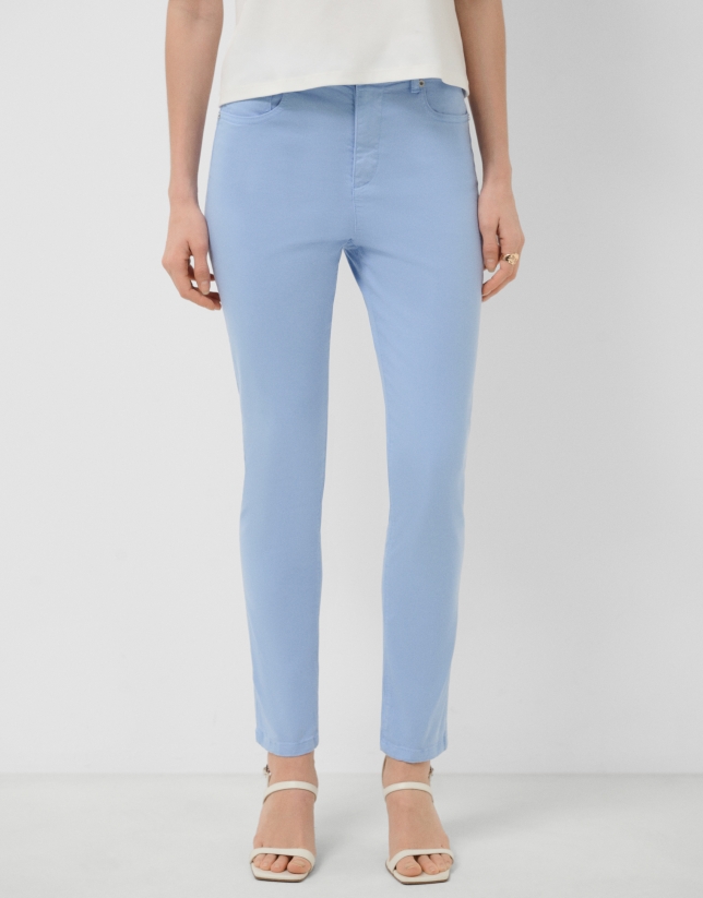 Blue cotton five-pocket skinny trousers