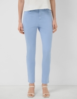 Blue cotton five-pocket skinny trousers