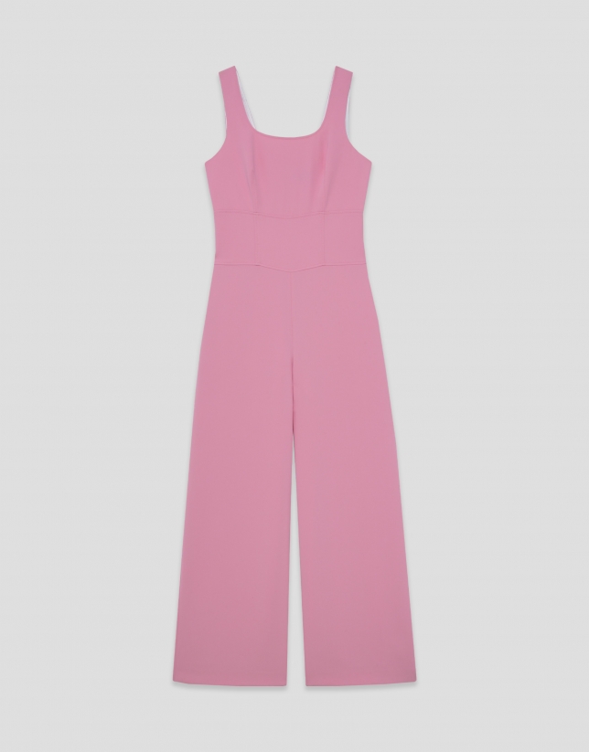 Pink crepe strappy jumpsuit