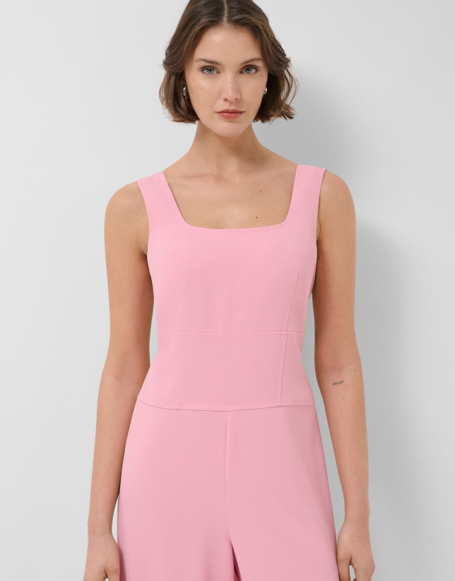 Pink crepe strappy jumpsuit