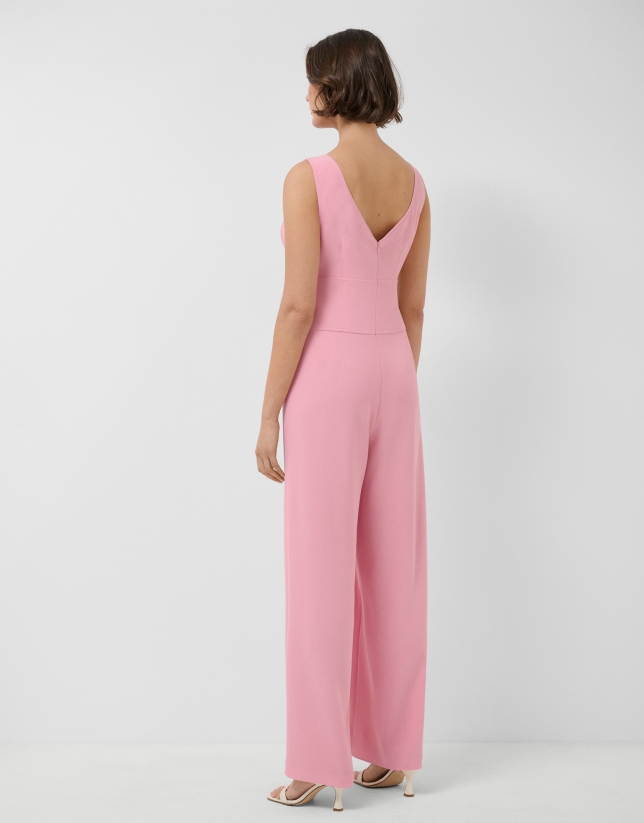 Pink crepe strappy jumpsuit