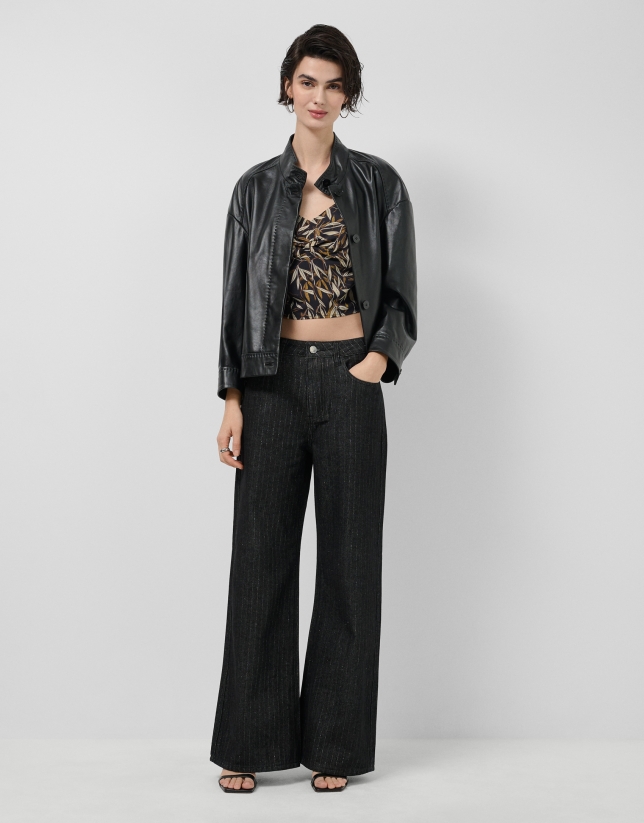 Wide-leg black jeans with lurex thread