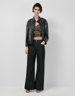 Wide-leg black jeans with lurex thread