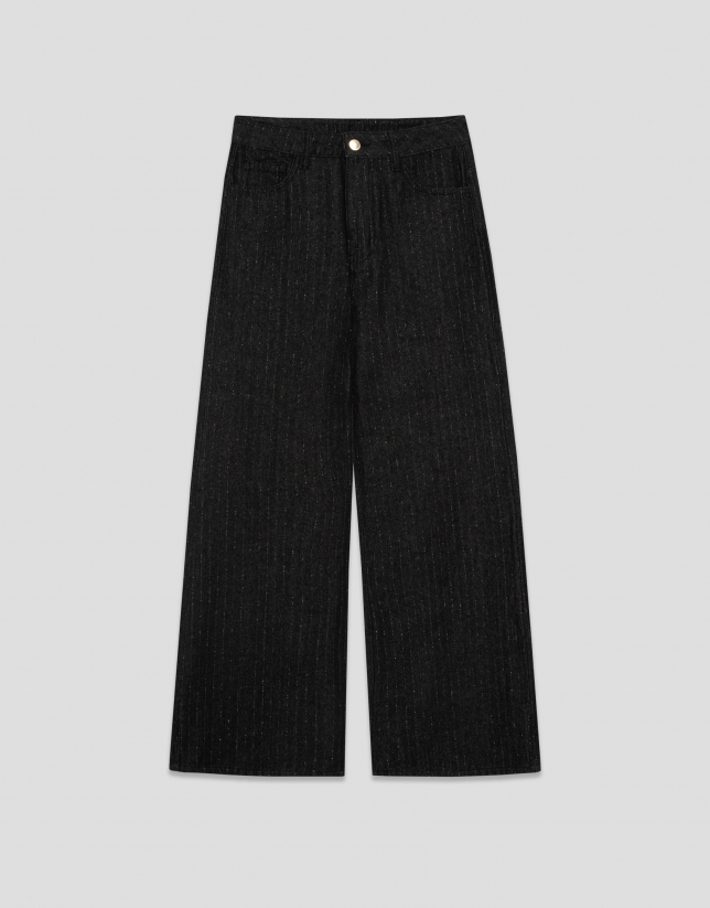 Black wide-leg jeans with lurex thread