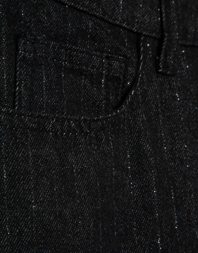 Black wide-leg jeans with lurex thread