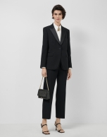 Black crepe straight-leg trousers with slit