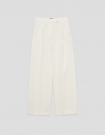 Straight trousers with crepe pleats in ecru