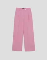 Straight-leg trousers with pleats in pink crepe