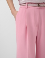Straight-leg trousers with pleats in pink crepe