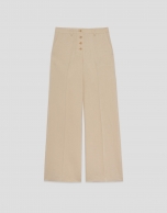 Wide-leg trousers with button closure, linen blend, camel