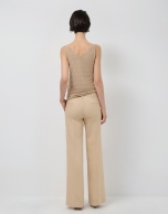 Wide-leg trousers with button fastening in camel linen blend