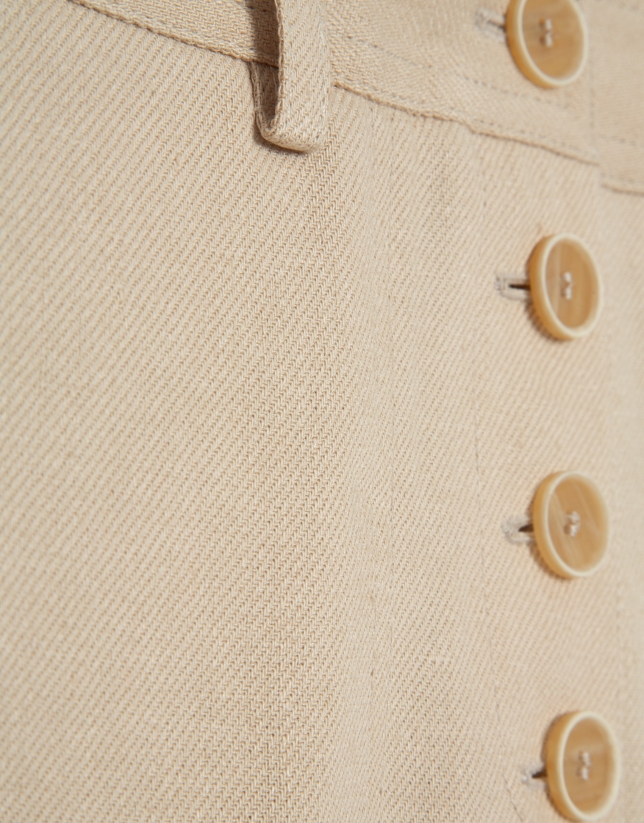 Wide-leg trousers with button fastening in camel linen blend