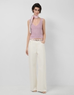 Customised wide-leg ecru jeans with waistband