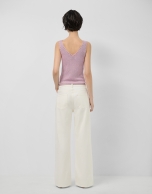 Customised wide-leg ecru jeans with waistband