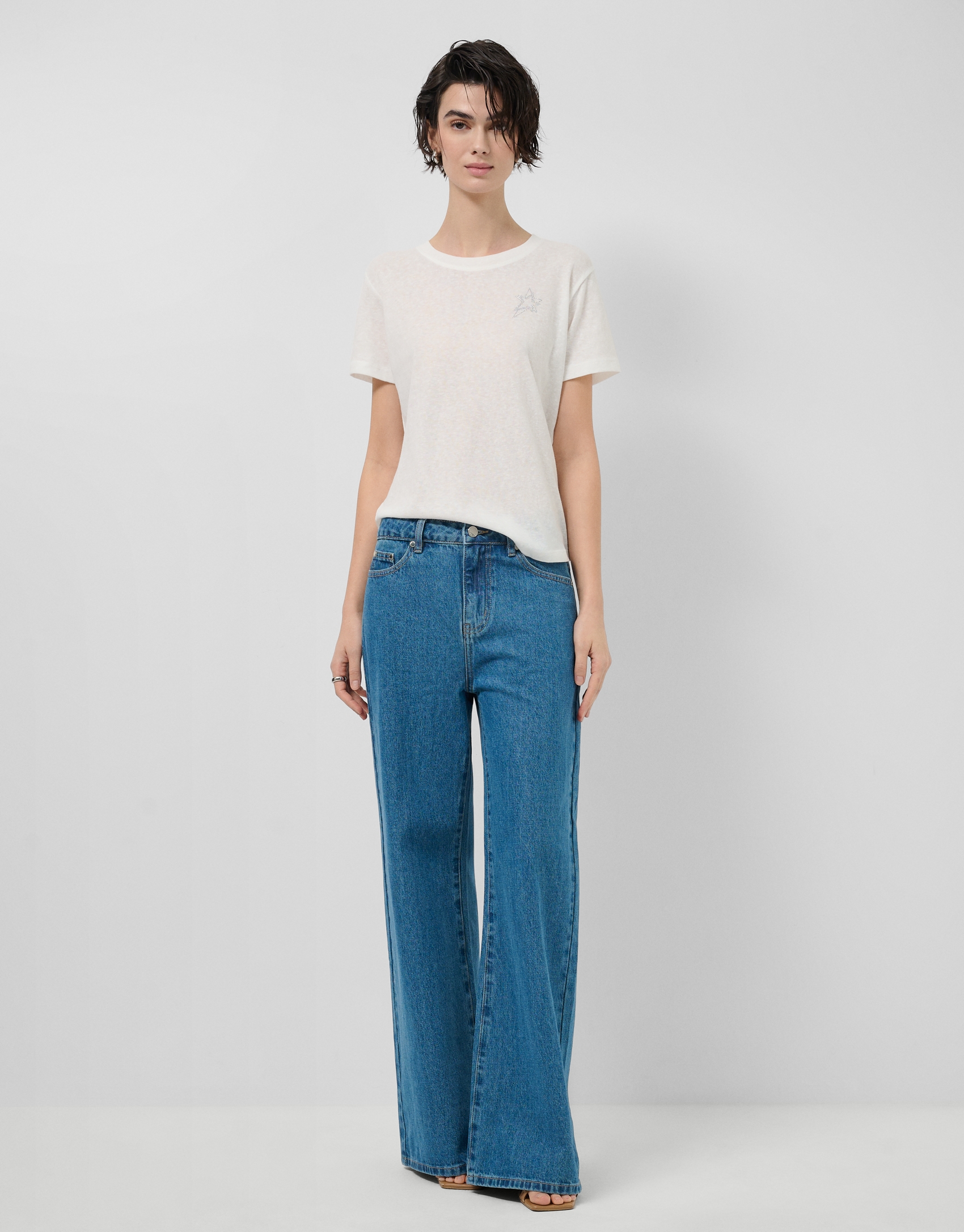 Pantal&oacute;n vaquero ancho azul personalizado en cintura