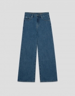 Pantal&oacute;n vaquero ancho azul personalizado en cintura