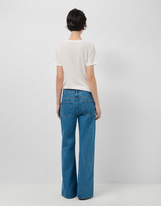 Pantal&oacute;n vaquero ancho azul personalizado en cintura