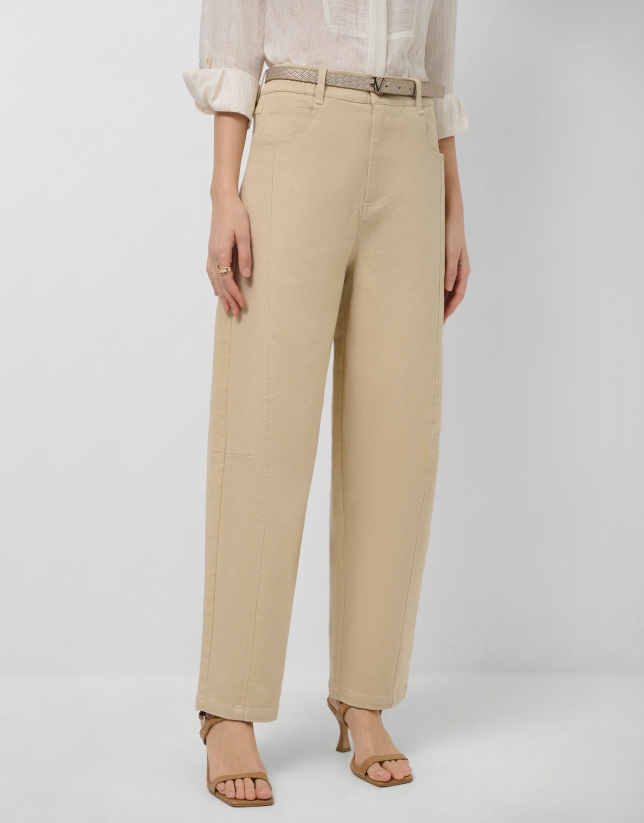 Camel cotton balloon trousers