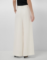 Wide-leg trousers with pleats in off-white linen blend