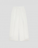 Wide-leg trousers with pleats in off-white linen blend