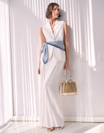 Wide-leg trousers with pleats in off-white linen blend