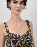 Brown leaf print crepe crop top