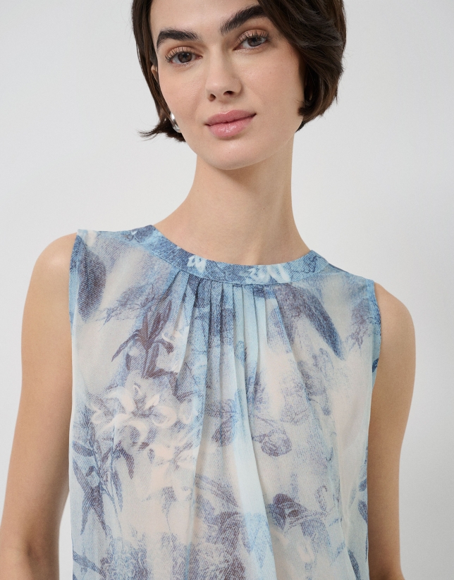 Top fruncido tejido ligero tonos azules