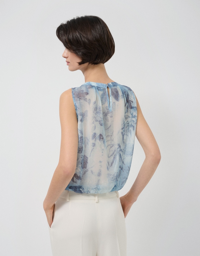 Top fruncido tejido ligero tonos azules