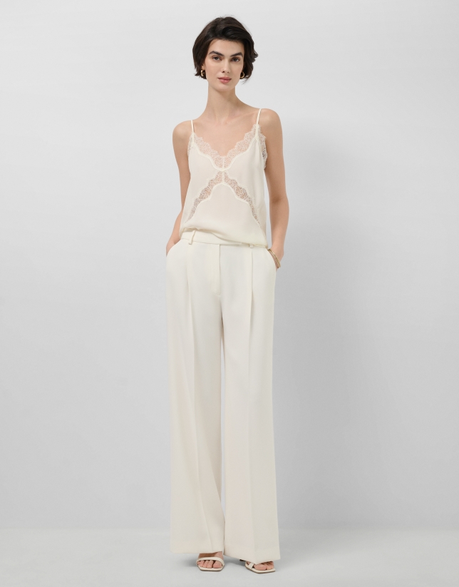 Ecru lingerie top with lace