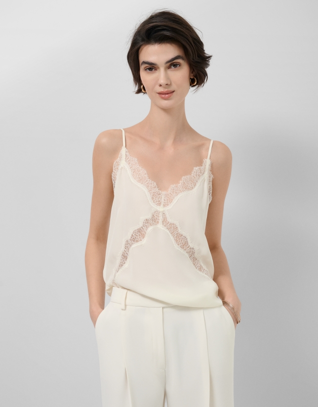Ecru lingerie top with lace